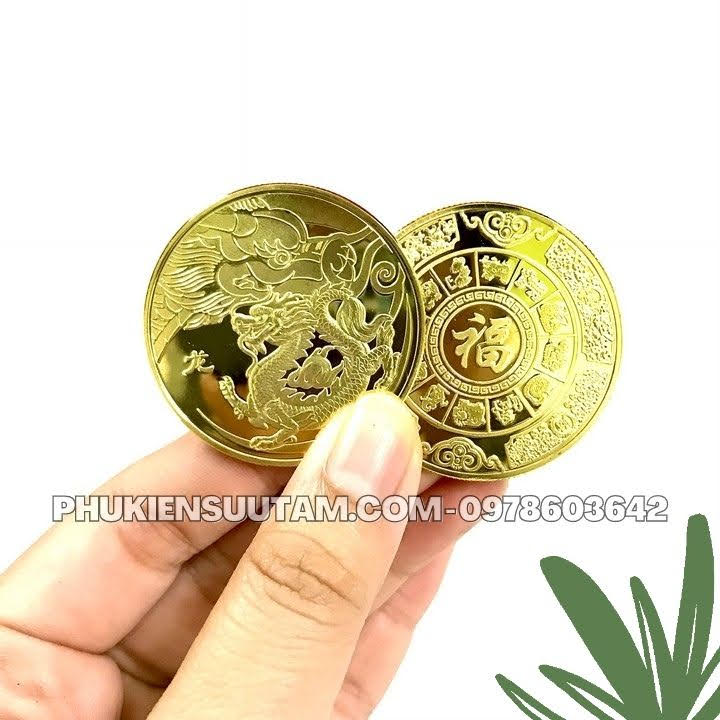 Xu 12 Con Giáp Tuổi Thìn, đường kính: 4cm, màu vàng - SP005821