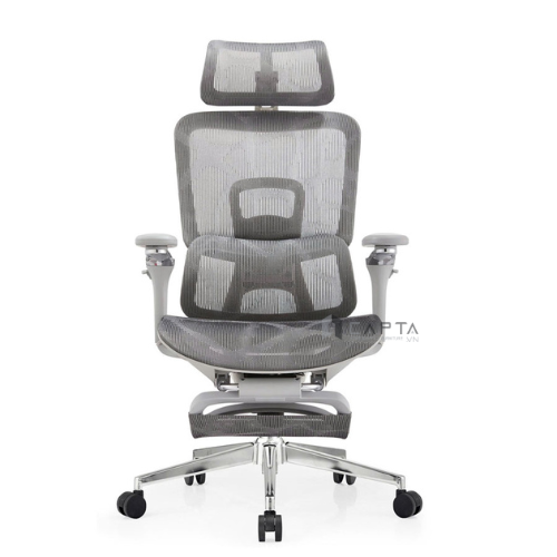 Ghế Văn Phòng Công Thái Học CR4335-2M Nội thất CAPTA Ghế Công thái học Ergonomic Cao cấp lưng lưới nệm lưới xám có giá đỡ cột sống tựa đầu lưng tay điều chỉnh được ngả lưng nâng hạ chân ghế thép mạ chrome hcm