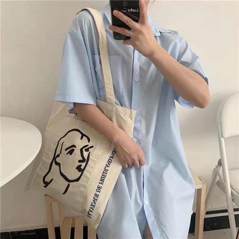 Túi Tote Túi Vải Canvas Hàng Quảng Châu Loại 1 In Hình Cô Gái