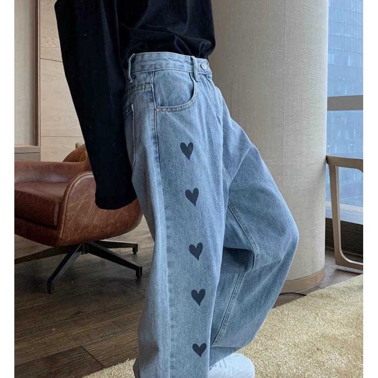 Quần Jeans Baggy Nam In Trái Tim - Baggy Ống Rộng Phong Cách