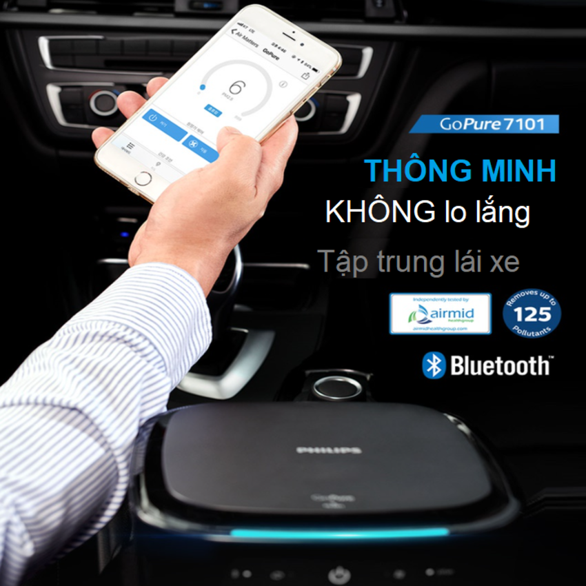 Máy lọc không khí, khử mùi trong xe ô tô cao cấp Philips GP7101 cảm biến chất lượng không khí 3 màu AQI, công suất 3.5W, điều khiển từ xa qua App điện thoại  - Hàng nhập khẩu