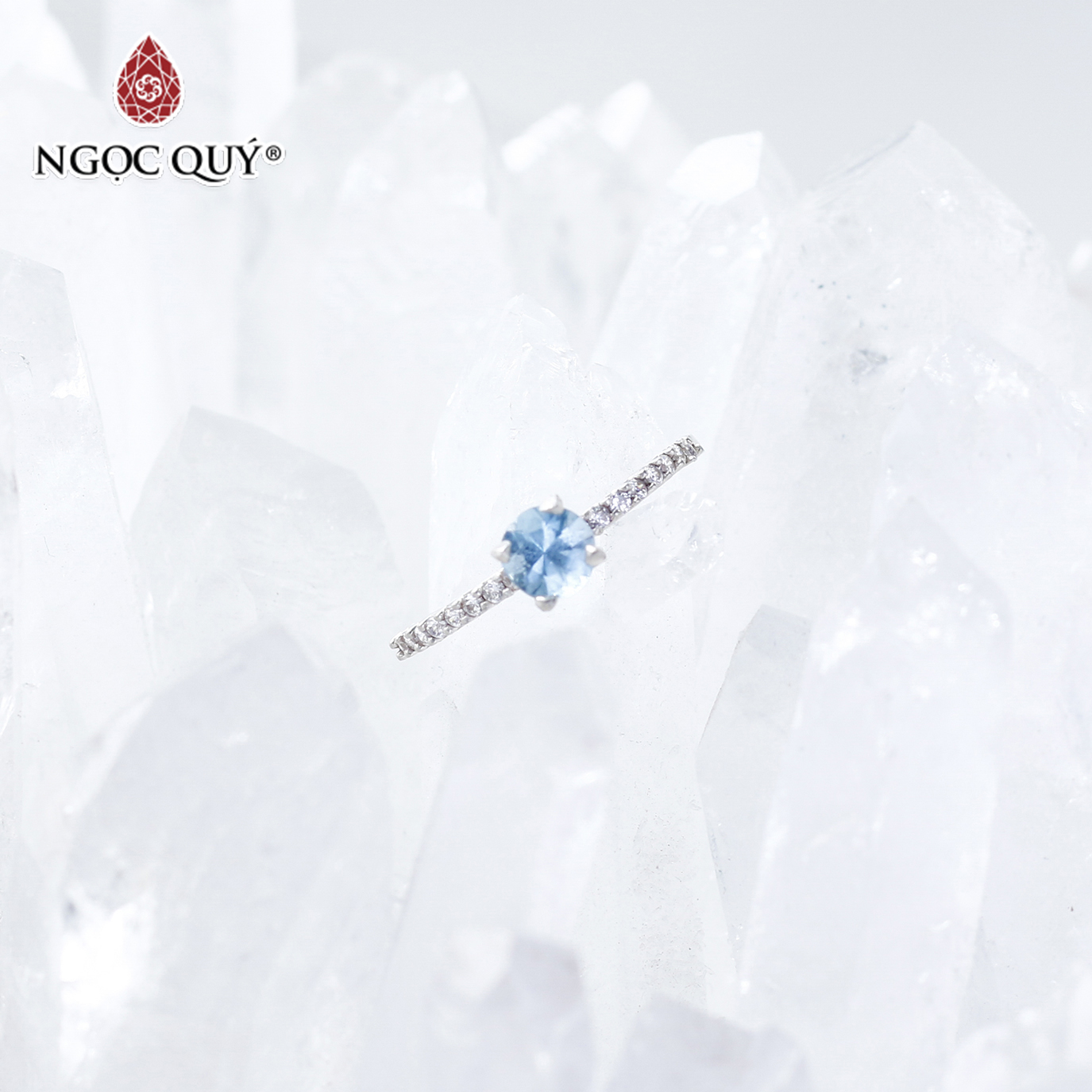 Nhẫn bạc nữ đá Topaz mệnh thủy, mộc - Ngọc Quý Gemstones