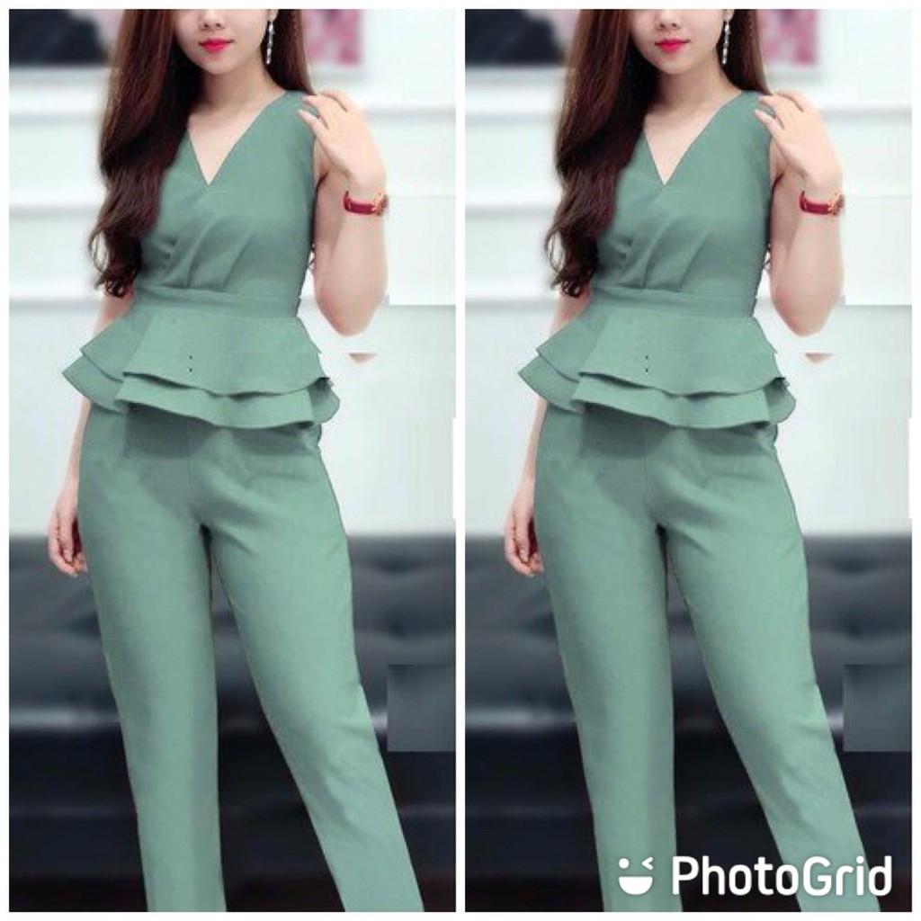 SET BỘ THUN CÁT HÀN, ÁO PEPLUM QUẦN 9 TẤT
