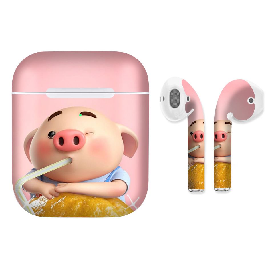 Miếng dán skin chống bẩn cho tai nghe AirPods in hình Heo con dễ thương - HEO2k19 - 074 (bản không dây 1 và 2