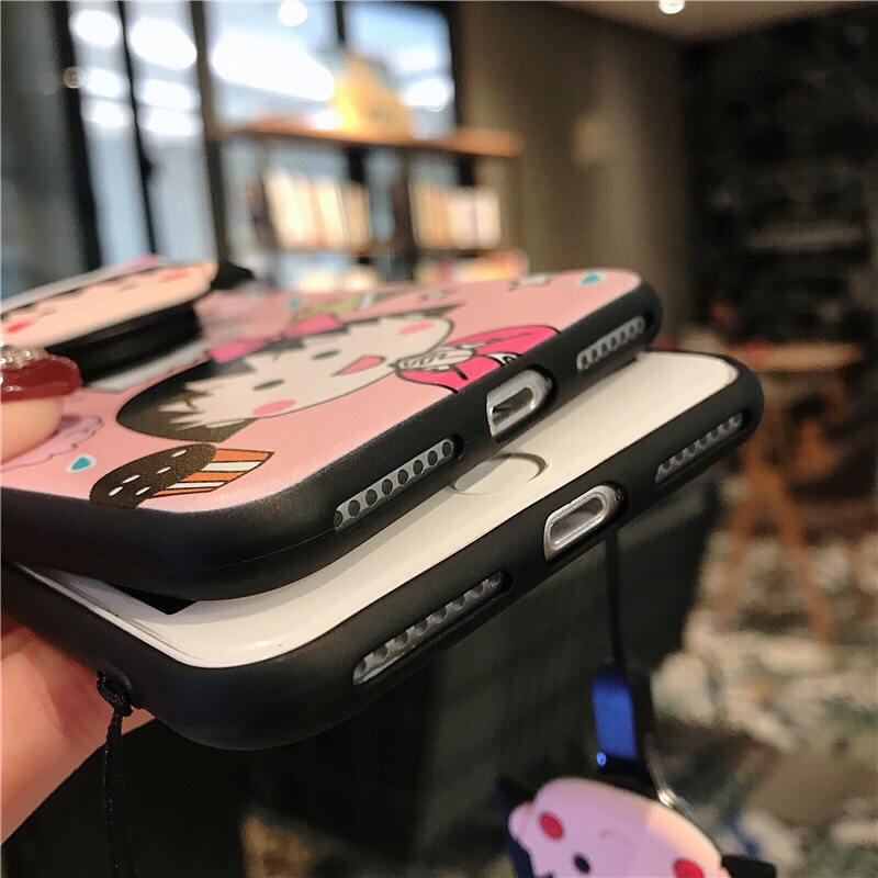 Ốp điện thoại cartoon kèm pop và dây đeo cho Iphone 6/6S, 6P/6S plus, 7/8, 7P/8plus, X/XS, XS max, XR, 11, Pro, Pro max