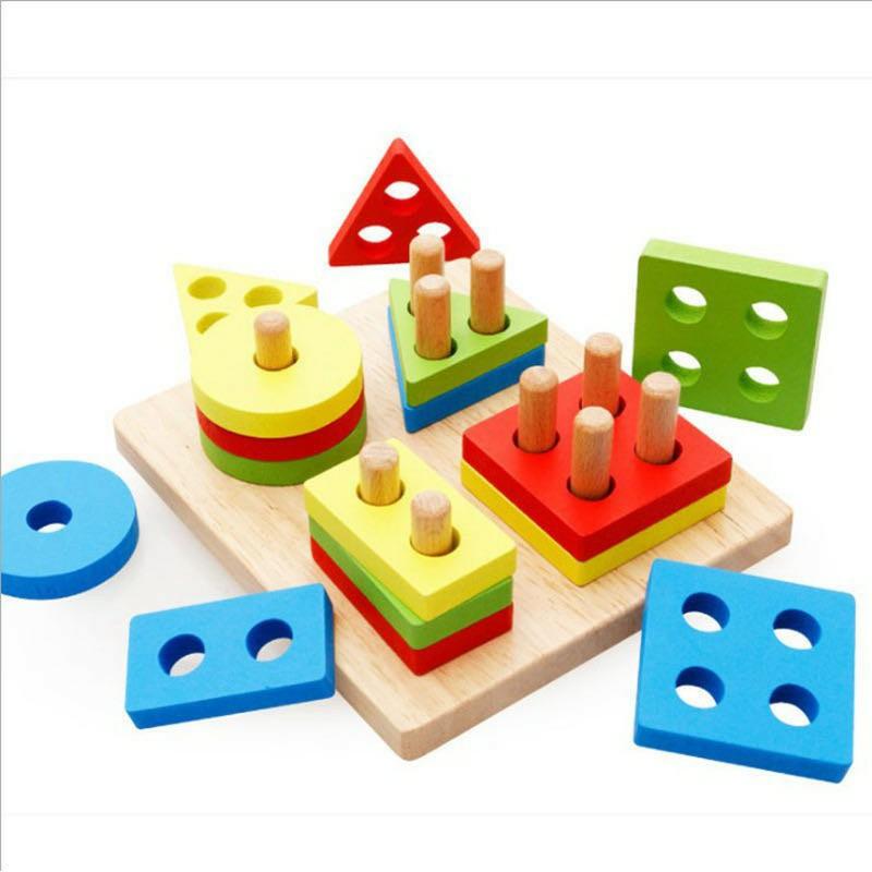 Đồ chơi thả hình 4 trụ, Đồ Chơi Montessori Bảng Chuỗi Thả Hình Bằng Gỗ Giúp Bé Tư Duy Logic(Shape string)