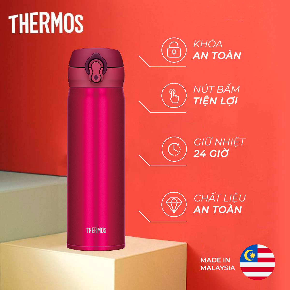 Hình ảnh Bình giữ nhiệt Nhật Bản inox Thermos nút bấm 500ml JNL 502 SBR (JNL - 500/2) - Hàng chính hãng