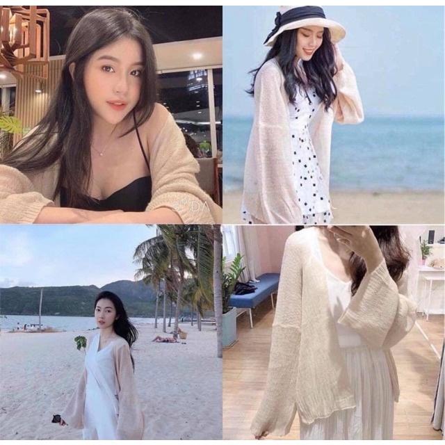 Hình ảnh Áo khoác Cardigan len mỏng nữ, Áo gió đi biển mỏng nhẹ mặc với đầm maxi MiNhi phong cách Ulzzang