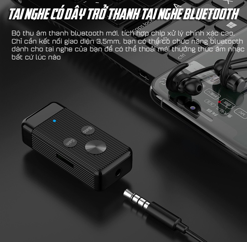 Bộ Thu Âm Thanh Bluetooth 5.0 Hỗ Trợ Khe Cắm Thẻ Nhớ TF, Chỉnh Bass X8