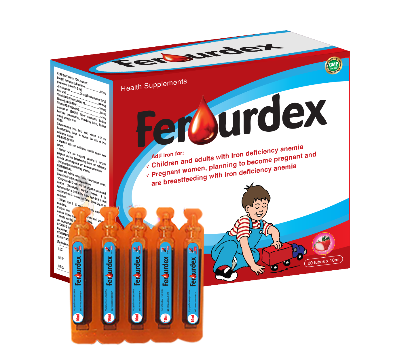 Ferourdex 20 ống x 10ml - Giúp phòng chống thiếu máu, kích thích ăn ngon