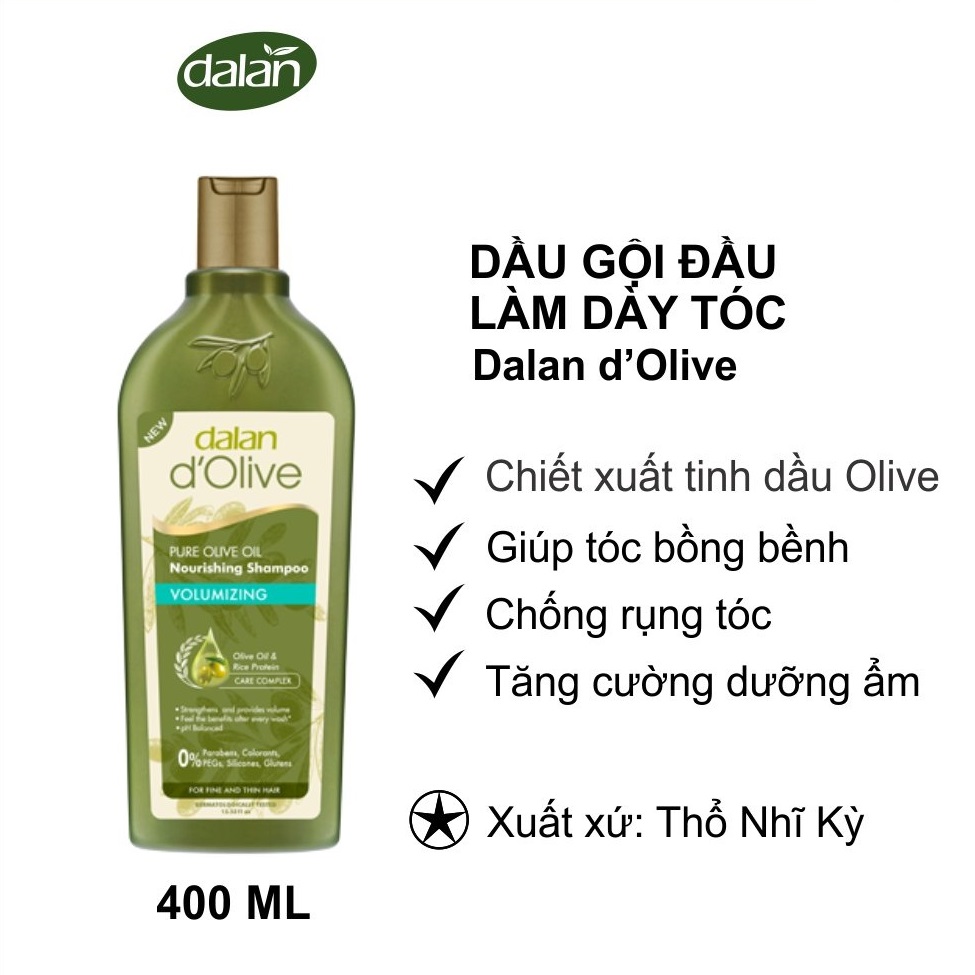 Dầu Gội Oliu Cho Tóc Mỏng Và Yếu Dalan D'Olive Shampoo Nutrition Volumizing (400ml)