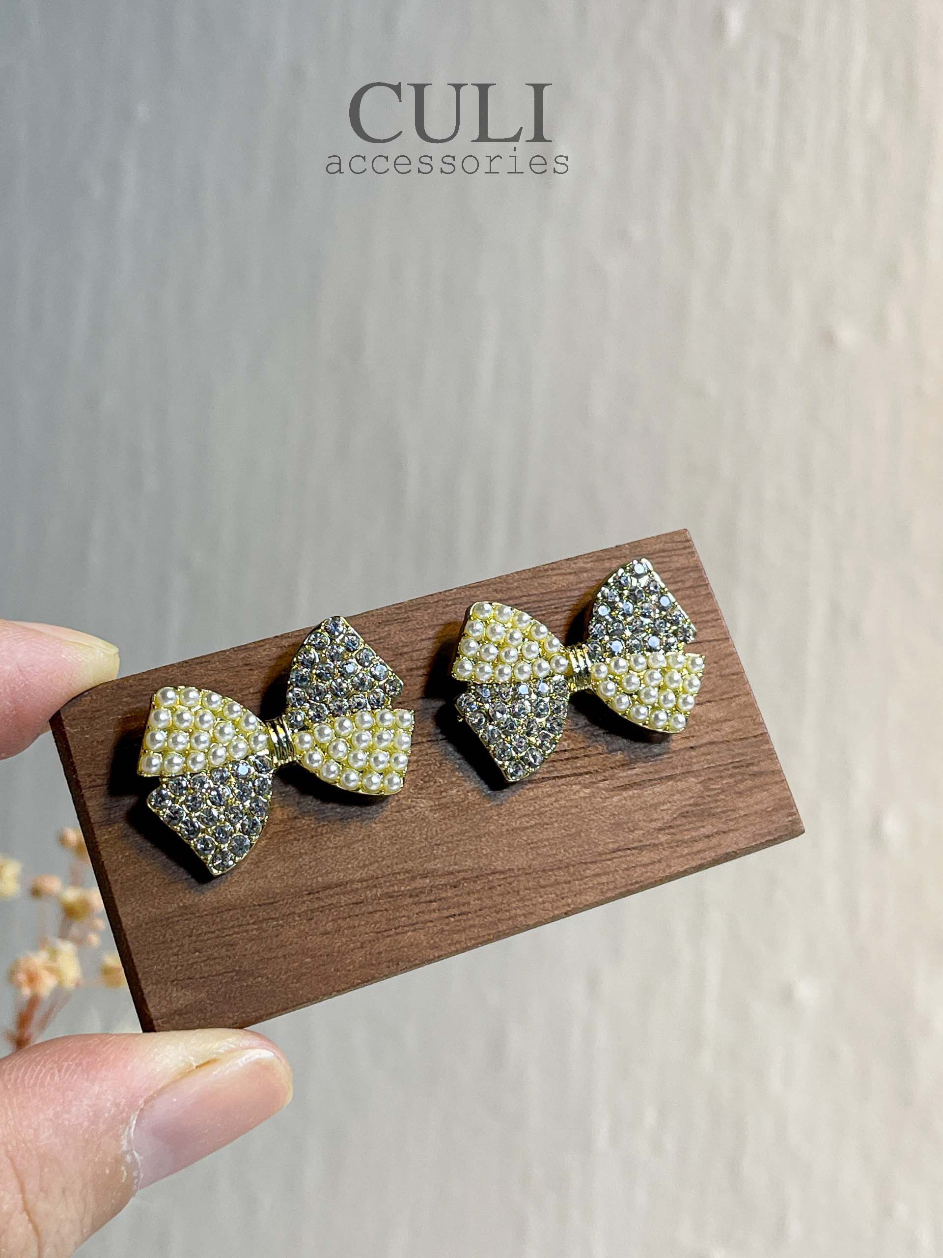 Khuyên tai, Bông tai thời trang hình nơ kết hạt trai HT678 - Culi accessories