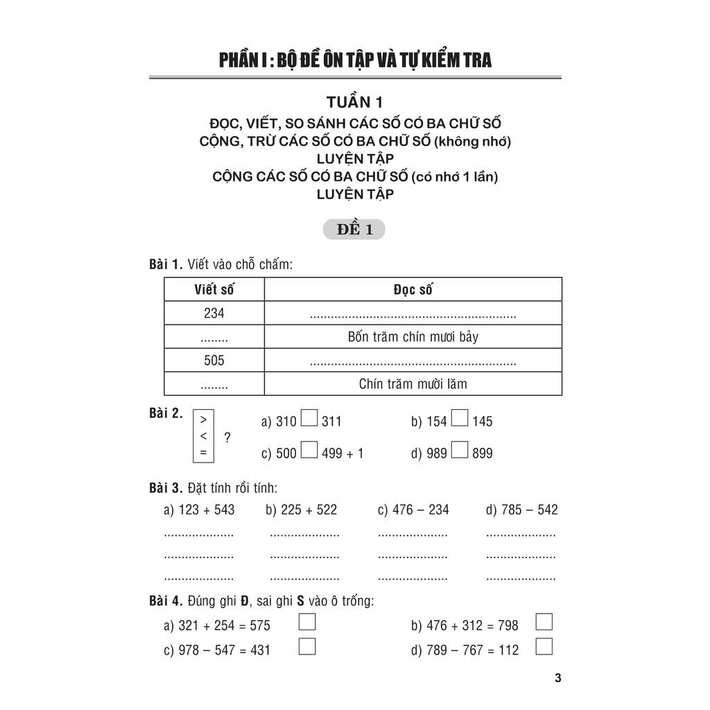 Sách: Tuyển chọn Đề Ôn Luyện Và Tự Kiểm Tra Toán Lớp 3 Tập 1