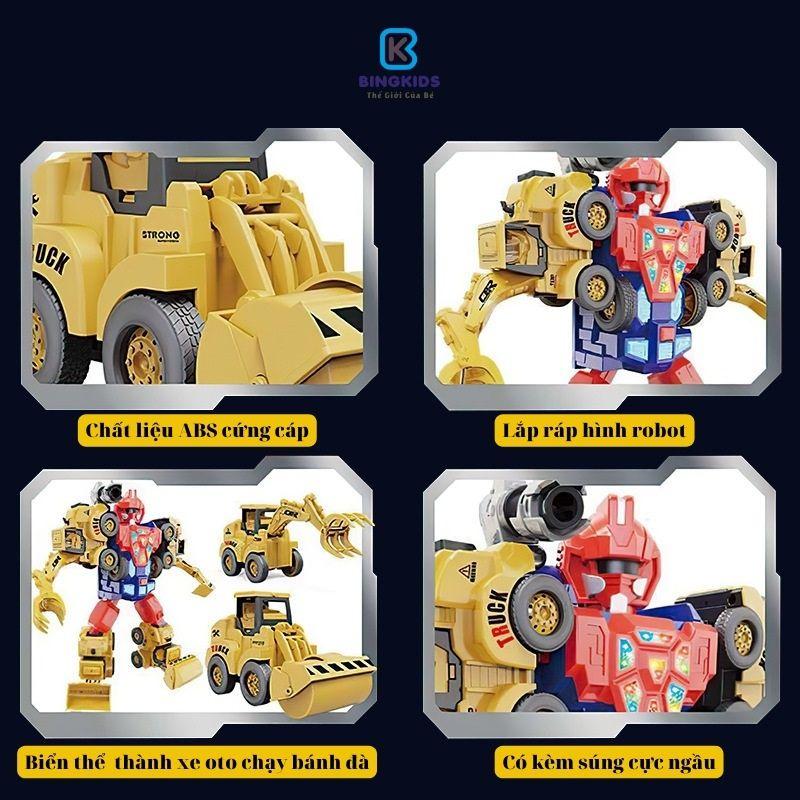 Ô tô biến hình transformer, Đồ chơi 5 in 1 lắp ráp robot cỡ lớn gồm 5 xe chạy bánh đà quà tặng cho bé