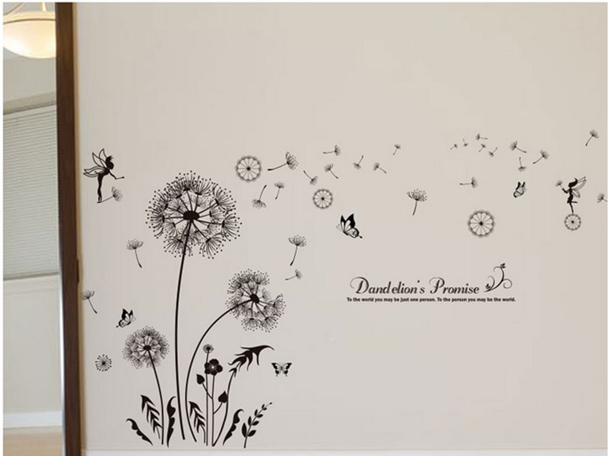 Decal dán tường hoa bồ công anh đen mới