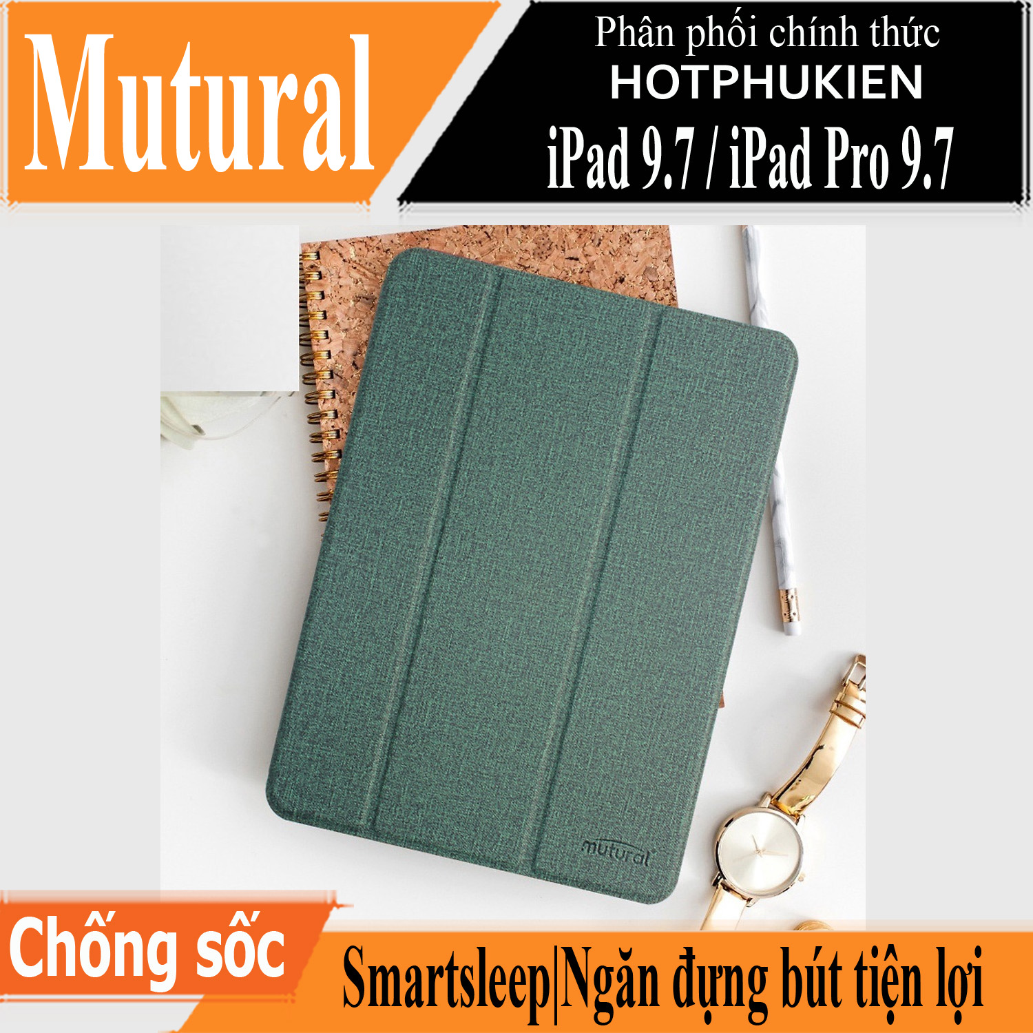 Case bao da chống sốc canvas cho iPad 9.7 inch 2017 / 2018 / iPad Pro 9.7 inch hiệu Mutural Yashi Series trang bị ngăn đựng bút, thiết kế tản nhiệt, hỗ trợ smartsleep - hàng nhập khẩu