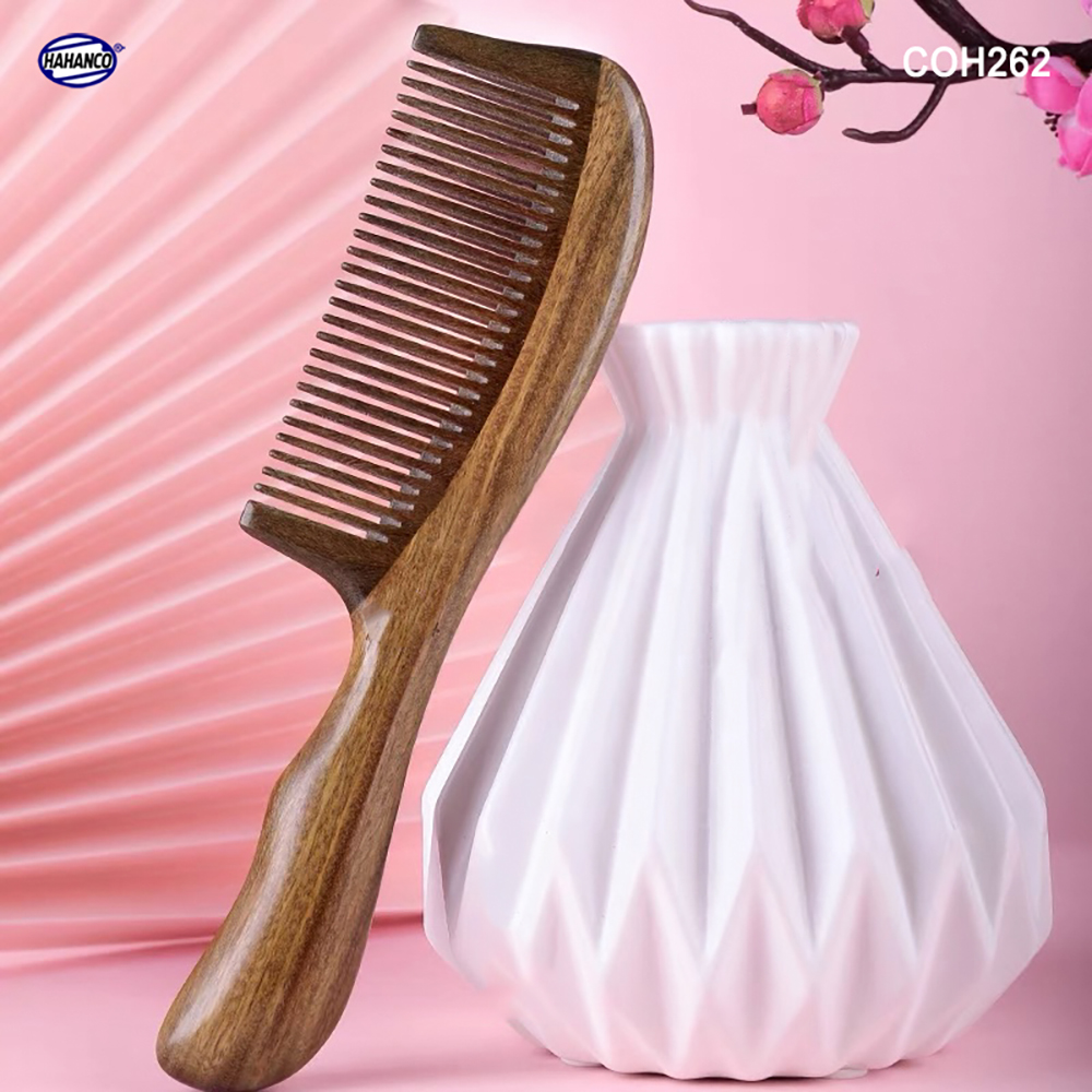 Lược gỗ Bách Xanh chuôi lượn sóng kiểu dáng Châu Âu (Size: XL-19,5cm) COH262 - mùi thơm dễ chịu, chải tóc suôn và mềm mại