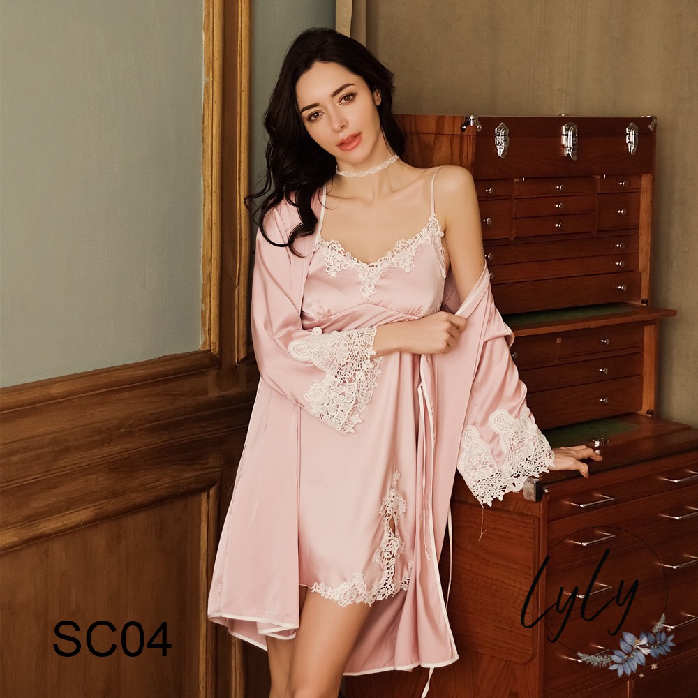 Set choàng lụa nữ 2 món thiết kế sang trọng quyến rũ váy có đệm ngực đi kèm Lylylorem SC04