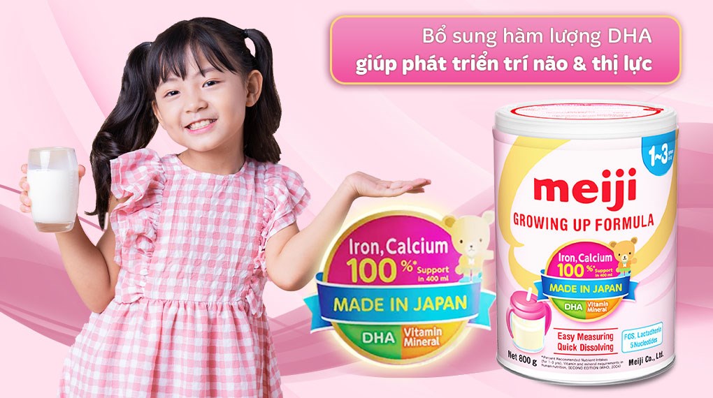 Sữa cho trẻ 1 - 3 tuổi Meiji Nhật giàu dưỡng chất kèm DHA giúp phát triển cân đối chiều cao, cân nặng, trí não cho bé - Massel Official