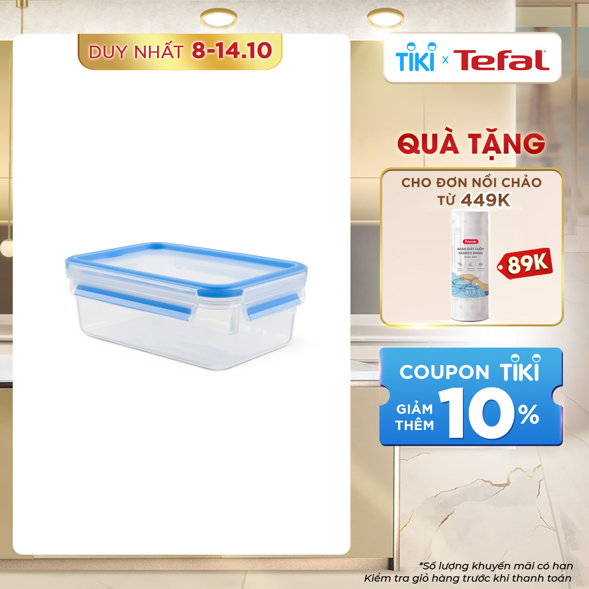 Hộp bảo quản thực phẩm nhựa Tefal Masterseal Fresh 1000ml - Hàng chính hãng