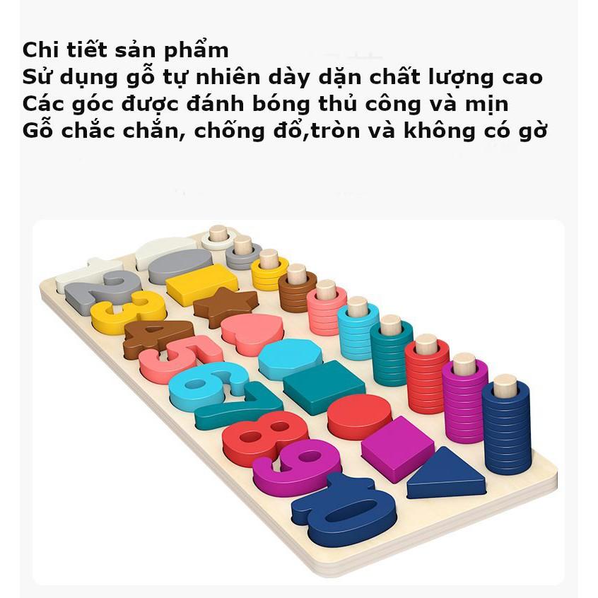 Bộ đồ chơi gỗ thông minh lắp ghép hình học, số đếm, câu cá giáo cụ