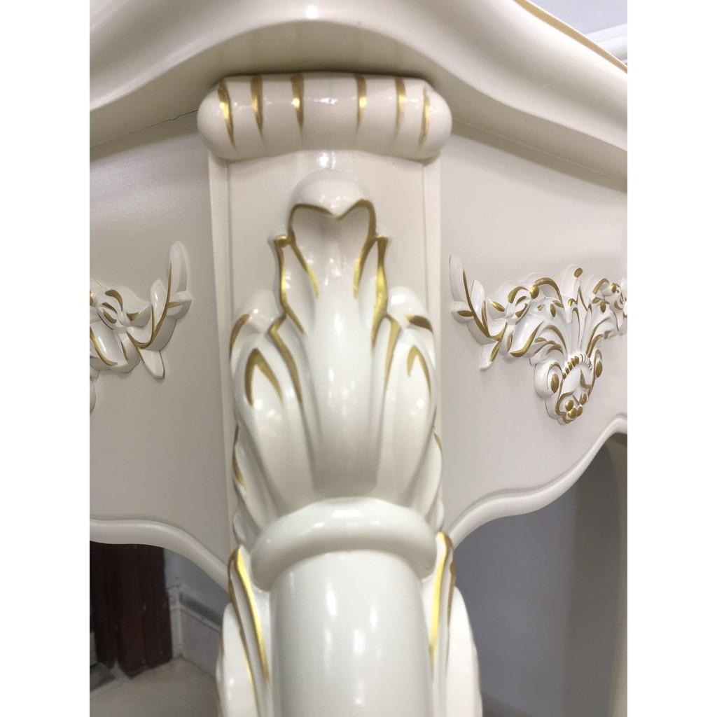Kệ hoa trang trí 2 tầng gam màu trắng thanh lịch mang phong cách tân cổ điển KTT-1505B-89cm.