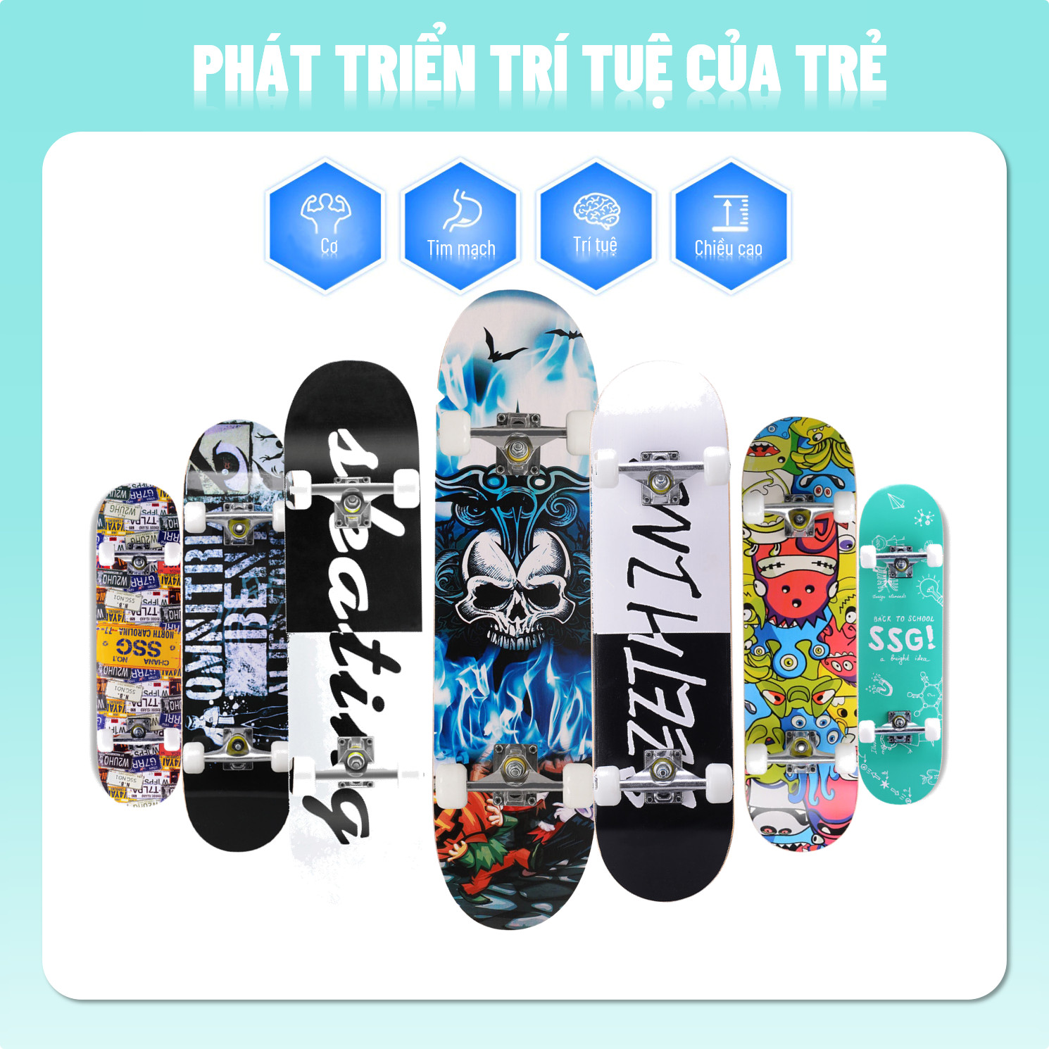 Ván Trượt Skate Board 80 cm - Tặng Tools Tháo lắp - Có Nhám Chống Trượt, Gỗ Phong 7 Lớp Chống Nước Cực Tốt - Trục Kim Loại Chịu Lực Tốt - nhiều mẫu