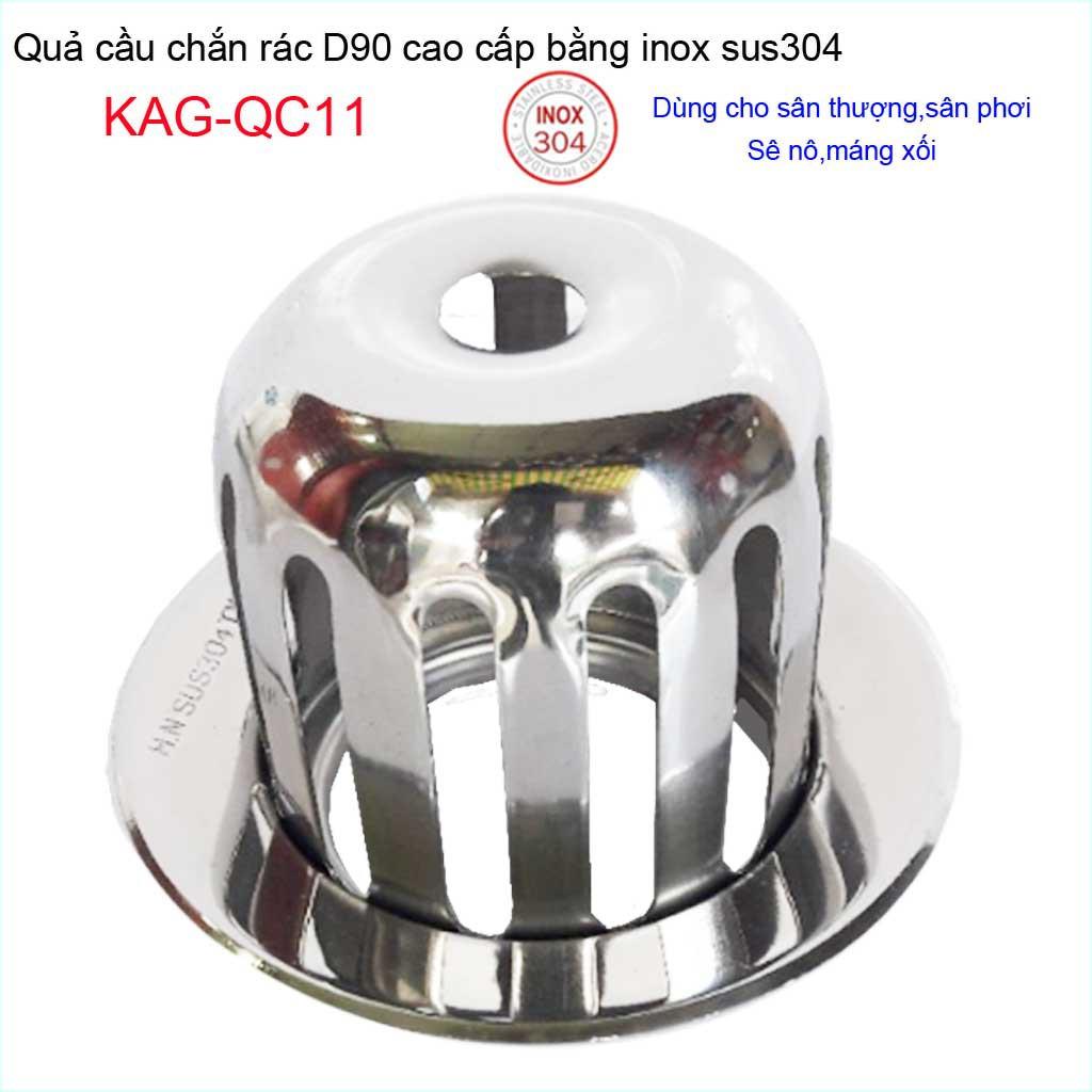 Cầu chắn rác sân thượng KAG-QC11 D90 inox SUS304, cầu chặn rác phễu thoát nước mưa thoát nước nhanh inox bóng sử dụng tố