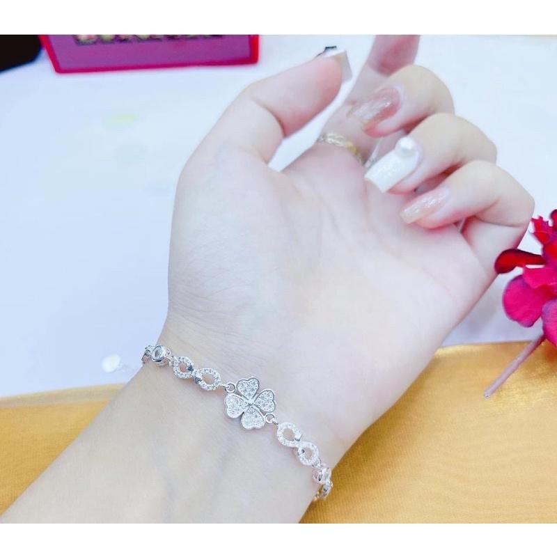 Lắc Tay cỏ 4 lá, Vòng tay cho nữ , Bạc Ta , - Bạc Npj