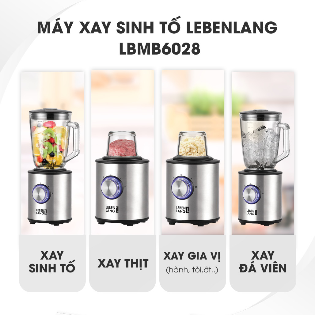 Máy xay sinh tố LEBENLANG gồm 2 cối xay tích hợp bình chứa dung tích 1,5l, công suất 800W, model LBMB6028 - hàng chính hãng