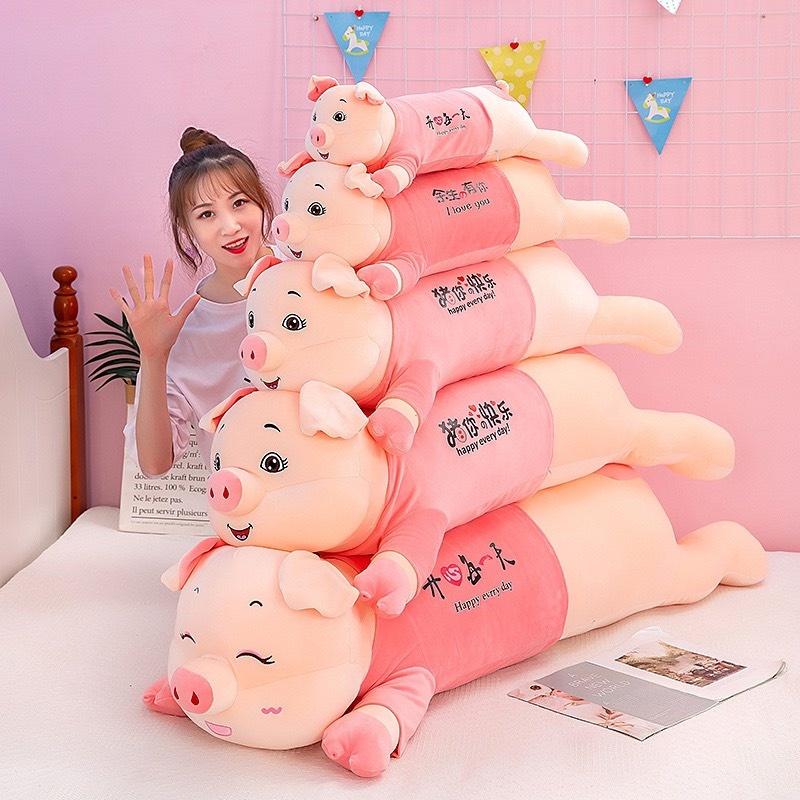 Gấu Bông Heo Nằm Áo Hồng Cực trend Thú Nhồi Bông Búp Bê Siêu Dễ Thương Size 90cm, 100cm, 130cm, 150cm