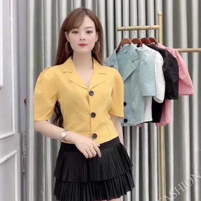 Áo Sơ Mi Cổ Vest Tay Bồng A23, Áo Sơ Mi Nữ, Chất Đũi Xước Mềm Mịn, Thoáng Mát,Dễ Phối Đồ
