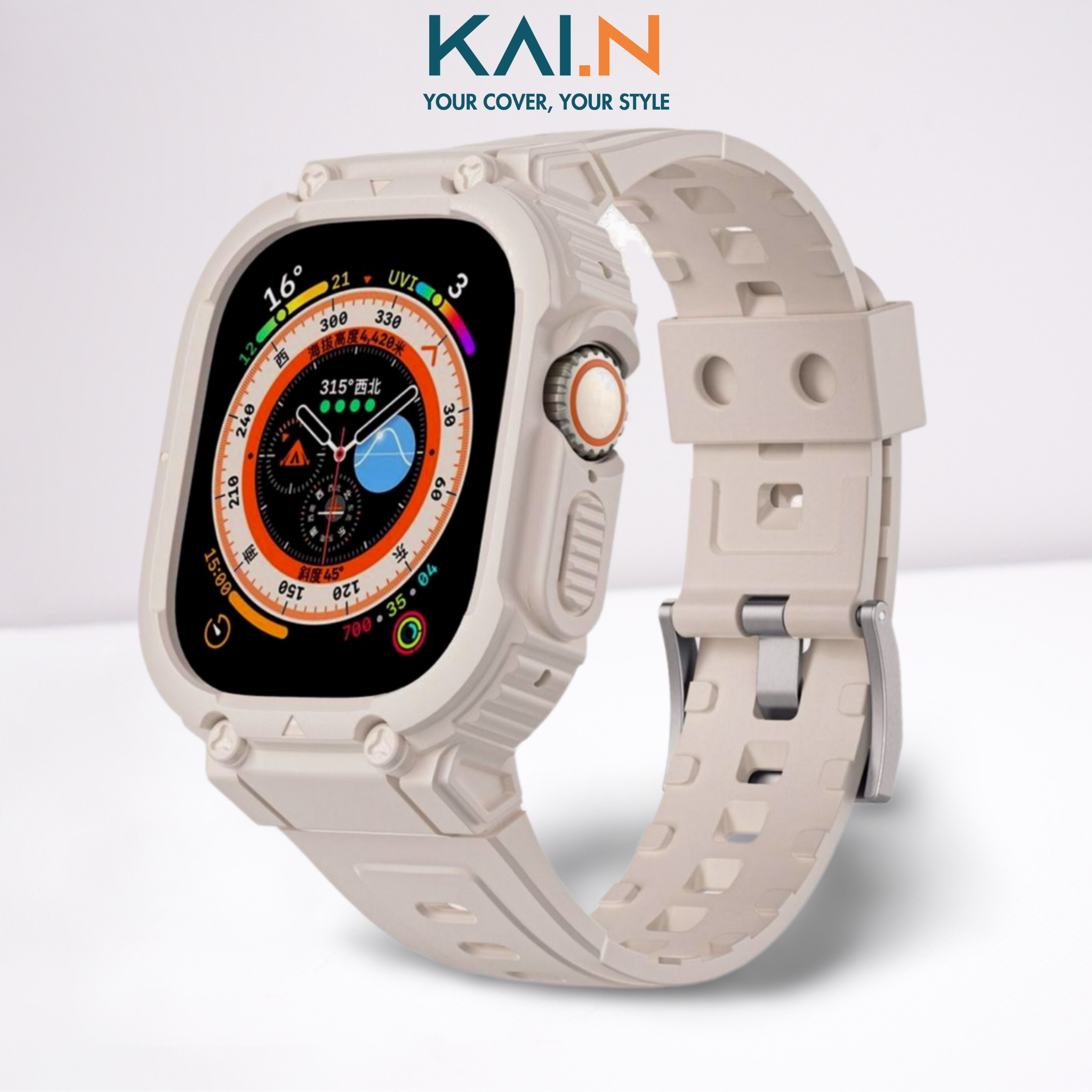 Dây Đeo Kèm Ốp Dành Cho Apple Watch Ultra Apple Watch Series 45678Sese 2022, Kai.n Venture - Hàng Chính Hãng - Starlight - 4445Mm