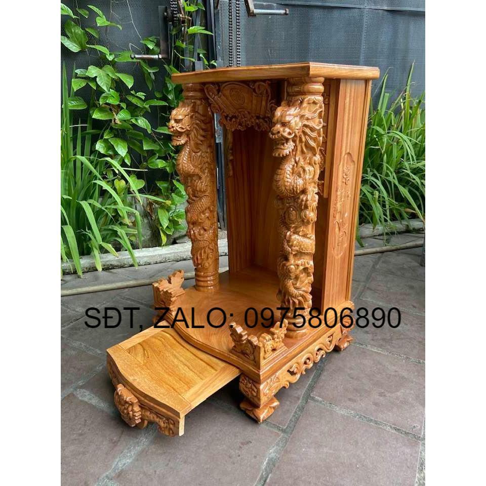 Bàn thờ thần tài cao cấp Rồng Phun Lửa, bàn thờ ông địa gỗ gõ trạm vip