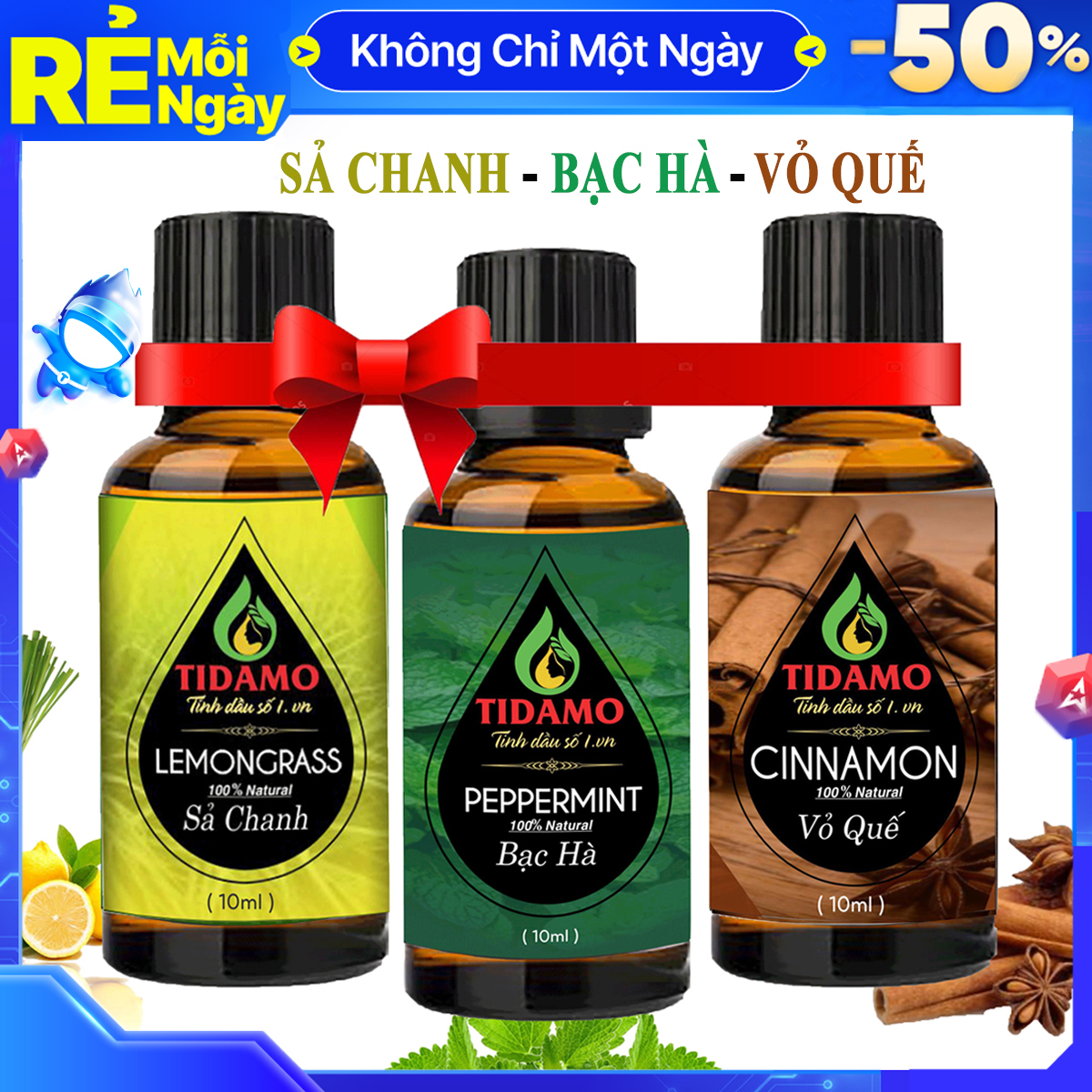 Combo 3 Tinh Dầu Sả Chanh + Tinh Dầu Bạc Hà + Tinh Dầu Vỏ Quế - Tinh Dầu Thiên Nhiên Xông Phòng Cao Cấp Giúp Thư Giãn, Đuổi Muỗi Và Thơm Phòng (3 chai 10ML)