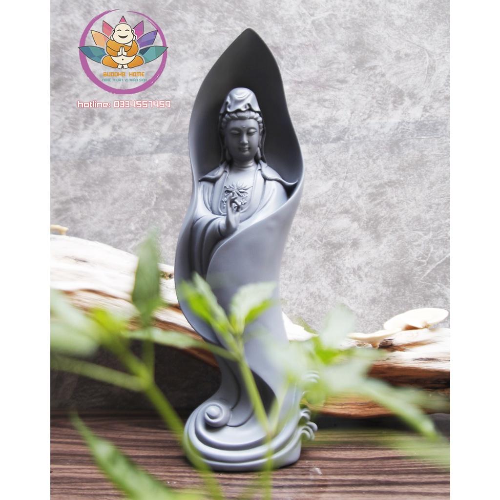 Tượng Mẹ Quan Âm cao 46cm màu xám tu trang trí nội thất nhà cửa- phong thủy- thờ cúng