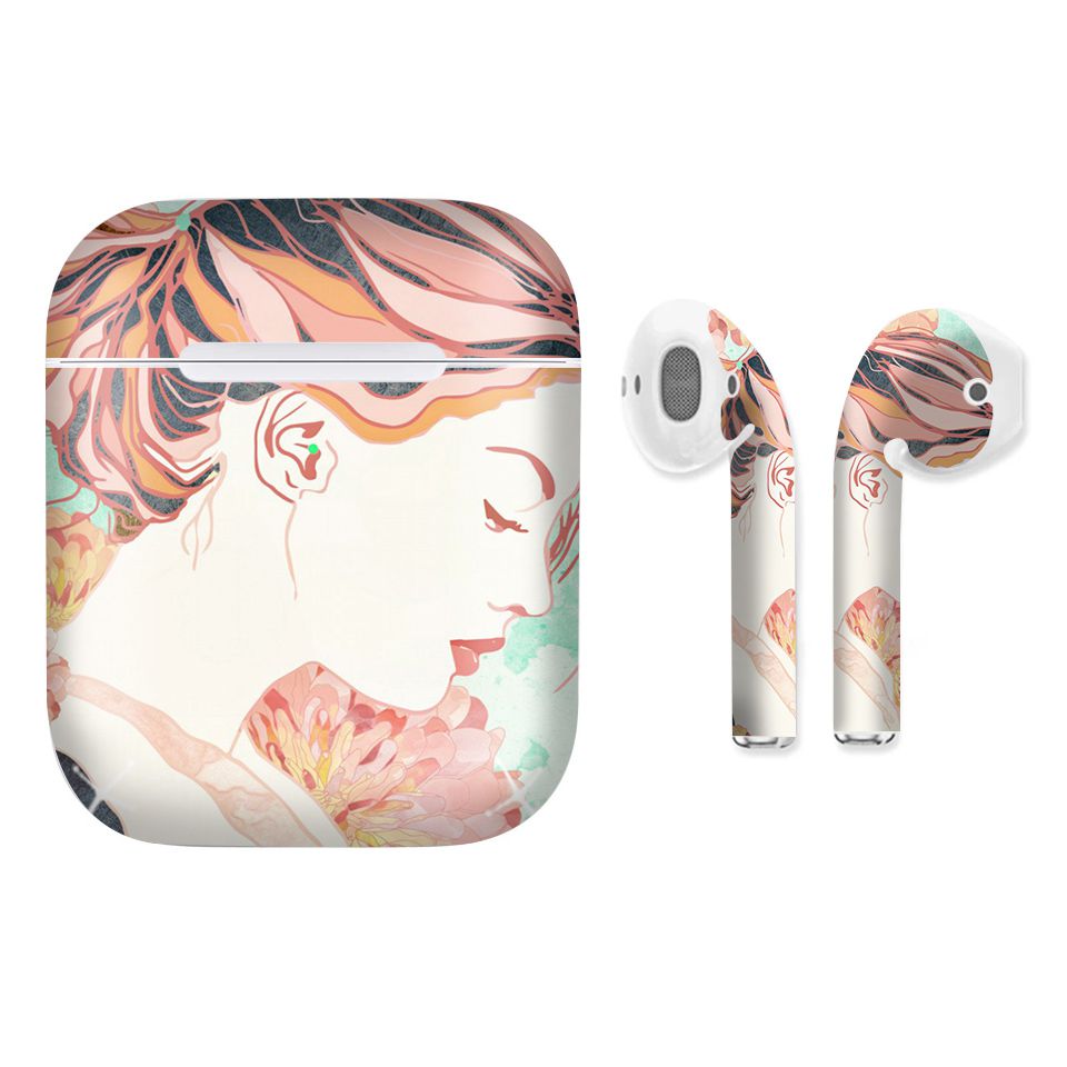 Miếng dán skin chống bẩn cho tai nghe AirPods in hình cô gái - GSM041 (bản không dây 1 và 2)