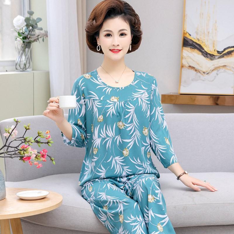 Bộ lanh mặc nhà trung niên áo daì tay, quần lở,bộ lanh mặc nhà cho mẹ