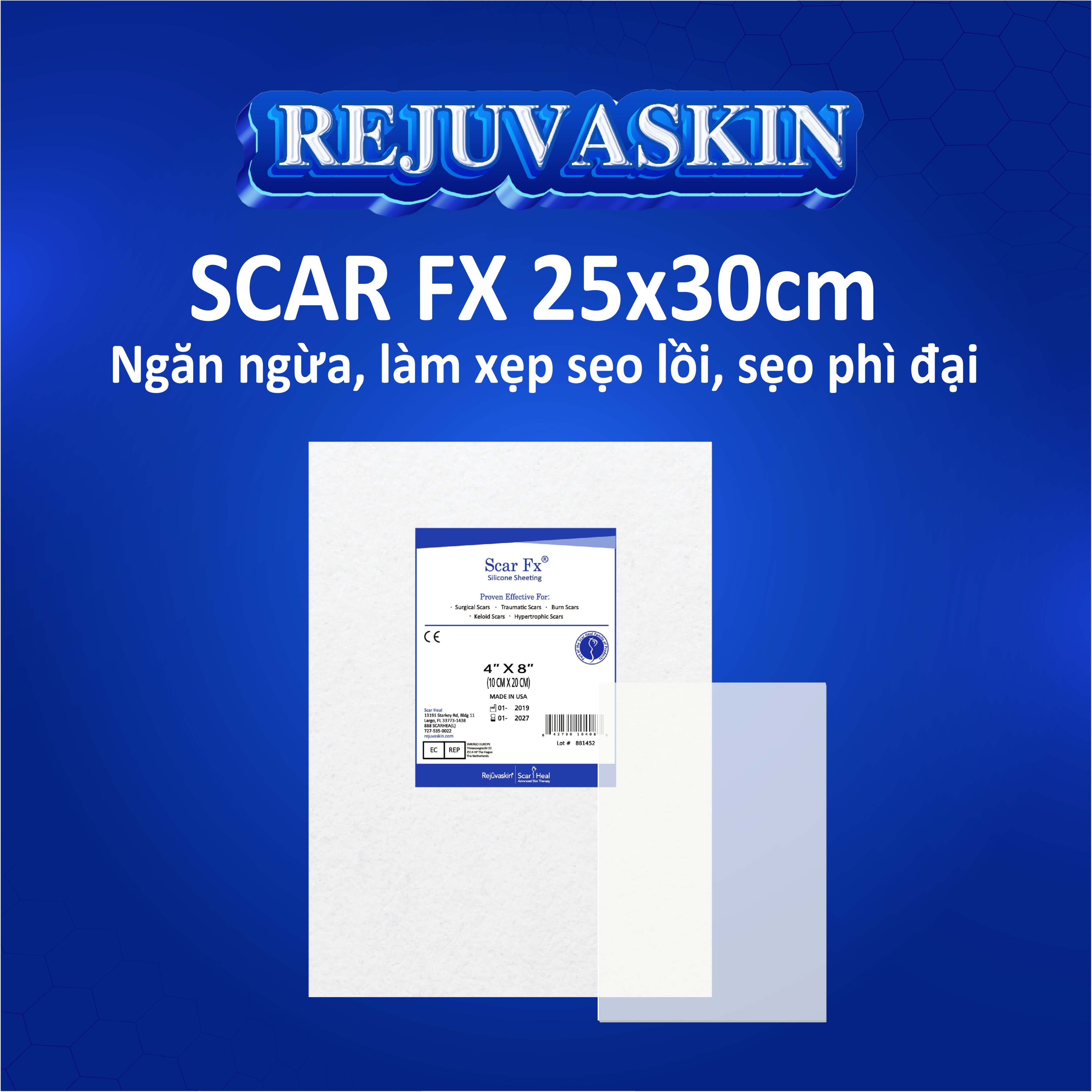 Miếng Dán Xóa Mờ Sẹo Lồi Phì Đại Scar FX Rejuvaskin 25 x 30 cm Miếng Dán Xóa Mờ Sẹo Lồi Phì Đại Scar FX Rejuvaskin 25 x 30 cm