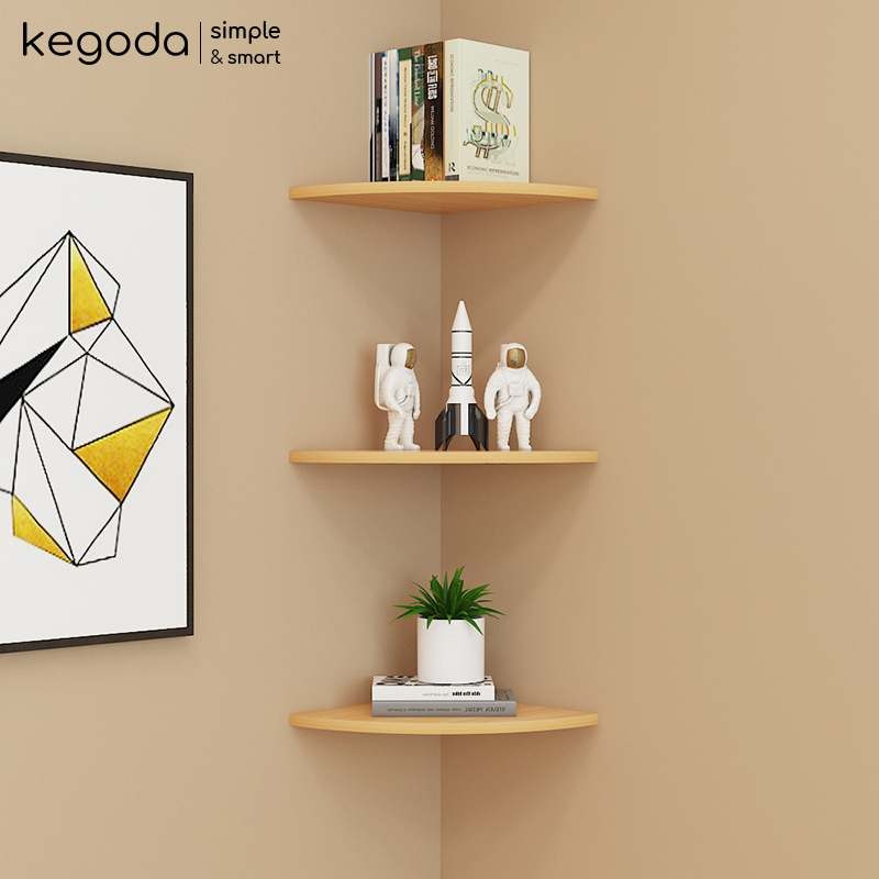 Kệ Gỗ Góc Tam Giác Gắn Tường, Kệ Hình Quạt 28cm Mini Nhỏ Xinh Không Cần Khoan KEGODA KGD41