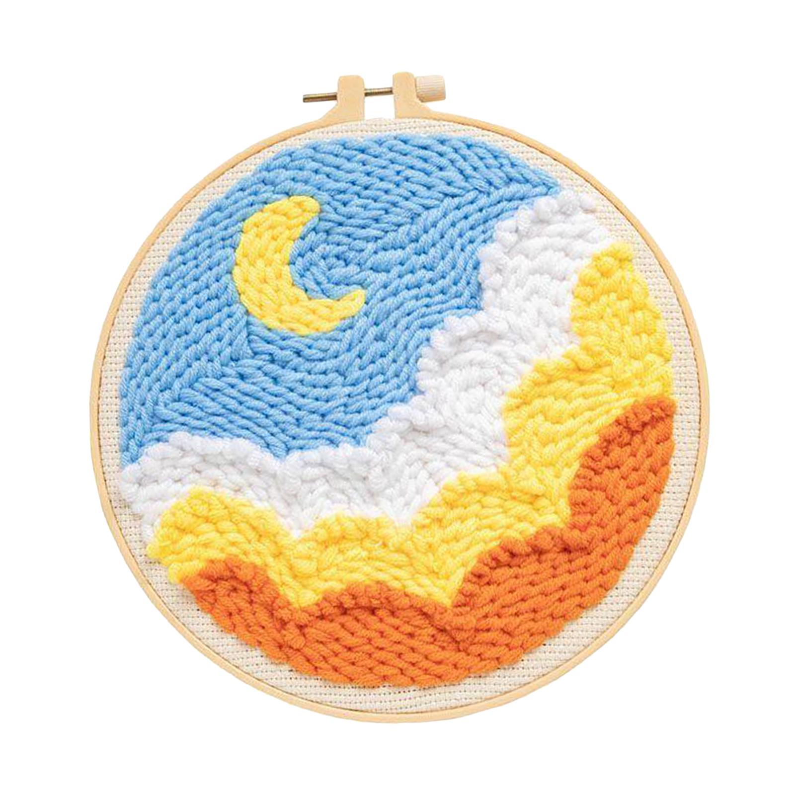 Moon Star Punch Needle Kit Soft Yarn DIY Needlework Embroidery Craft A