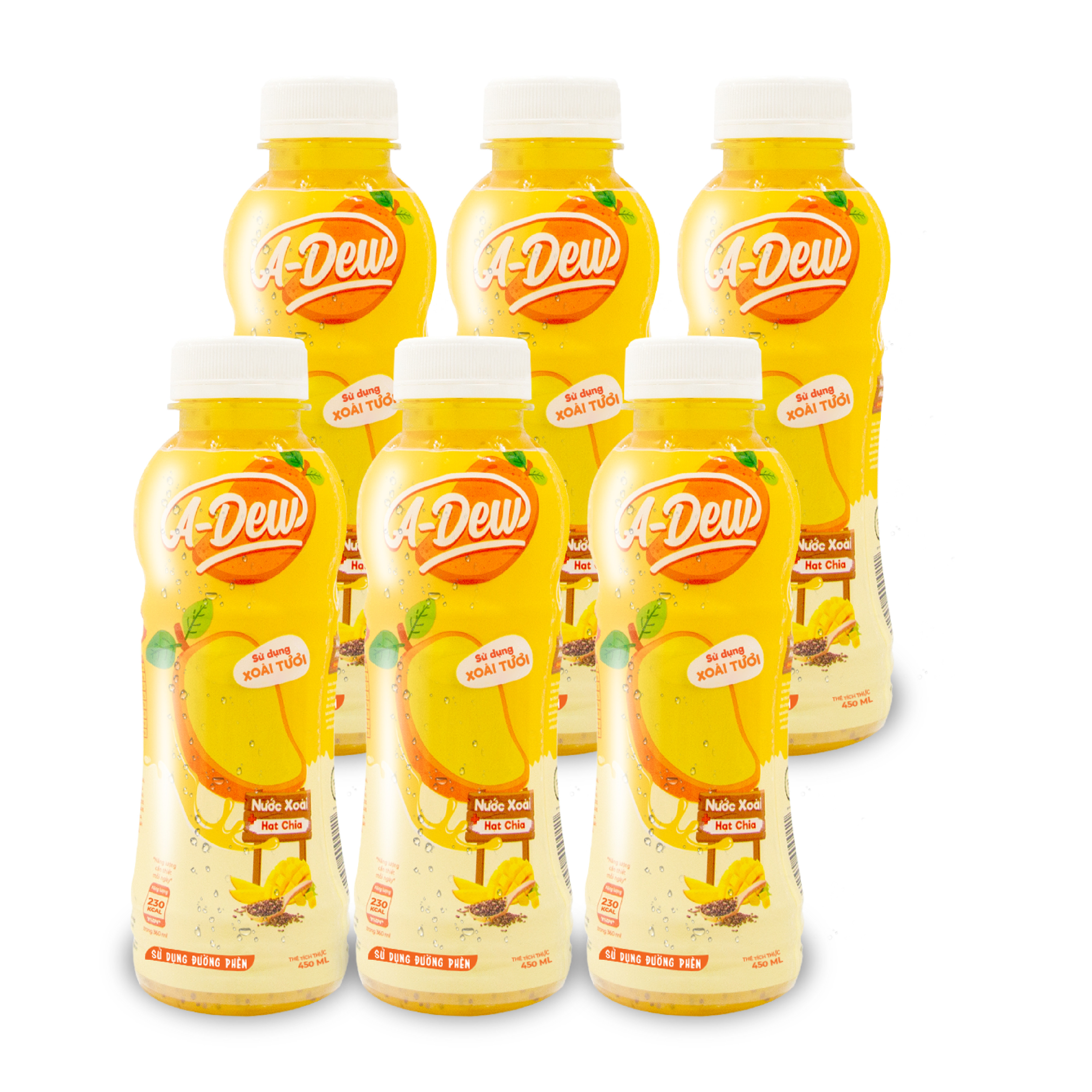 Nước Trái Cây Xoài Hạt Chia A-Dew Chai 450ml (Lốc 6 chai)