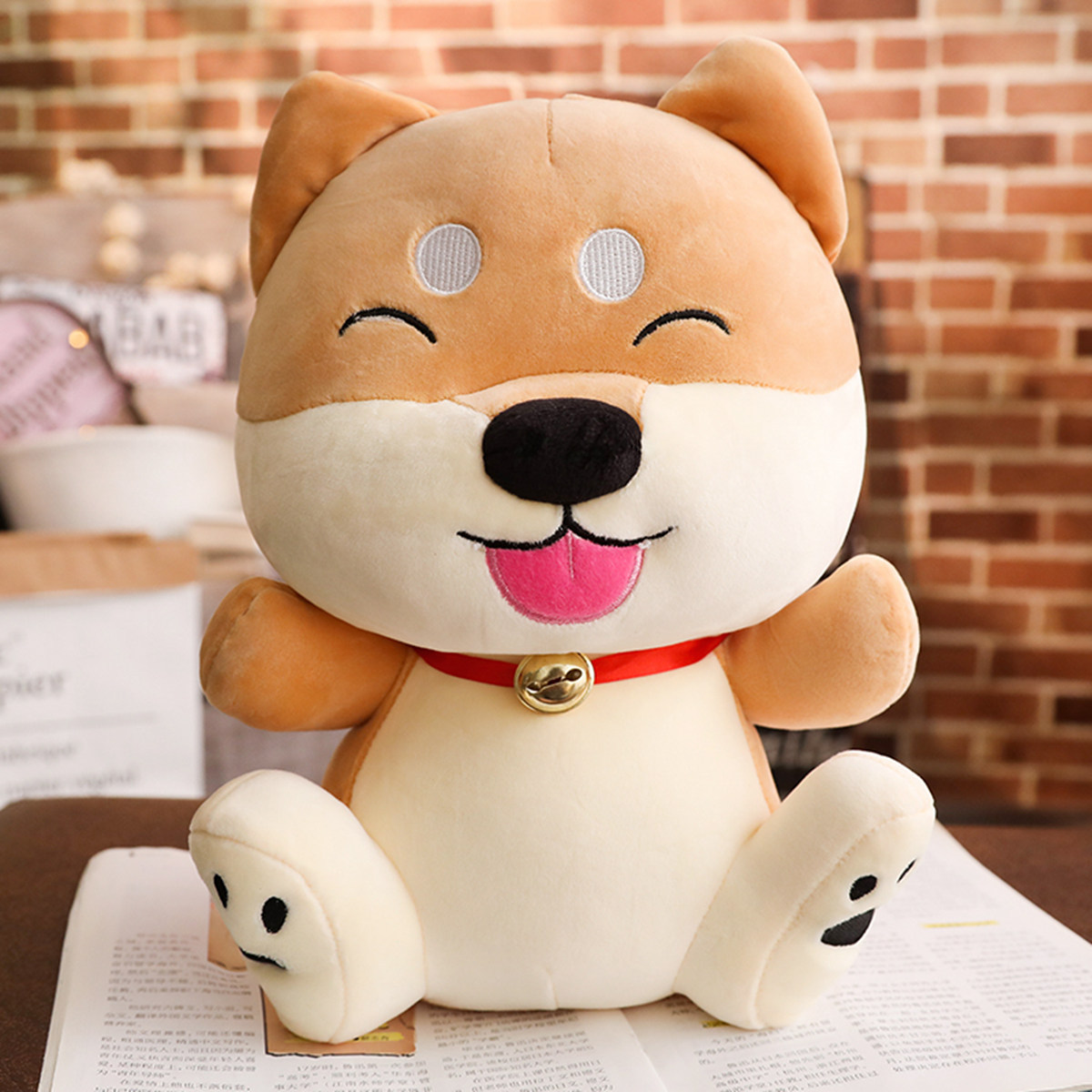 Thú Bông Hình Shiba Inu Tinh Nghịch Đeo Lục Lạc 35cm Quà Tặng Dễ Thương