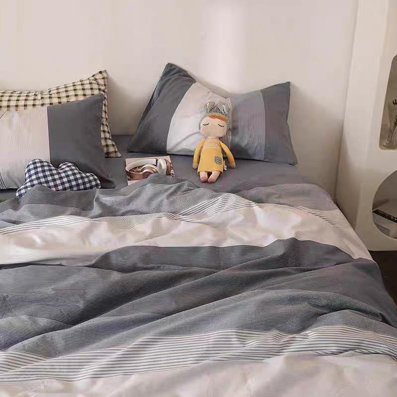 Bộ Chăn Ga Gối Cotton Living 100%cotton Hàng Nhập Khẩu 4 Món Kẻ Hiện Đại