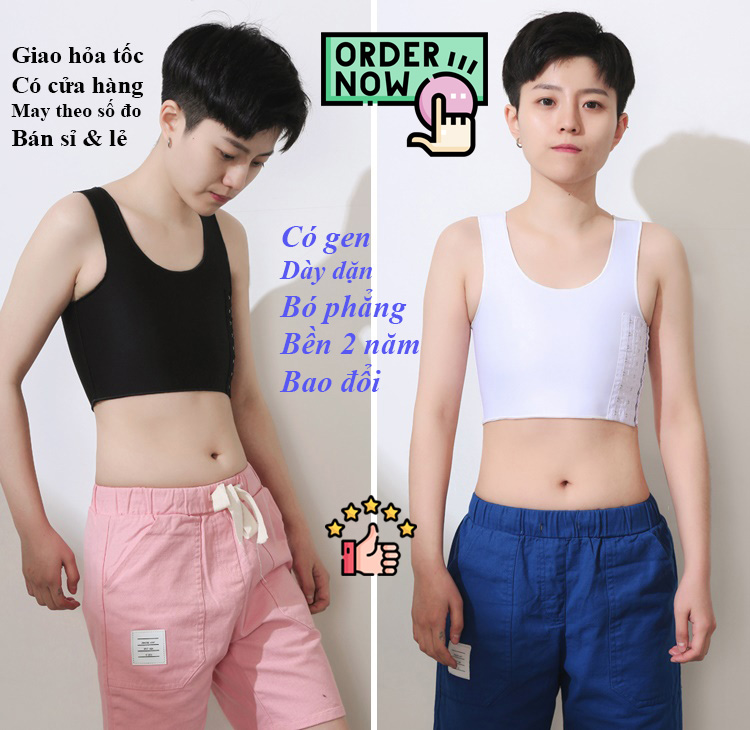 Áo không viền móc gài hông trái có gen, có viền Tomboy Transguy