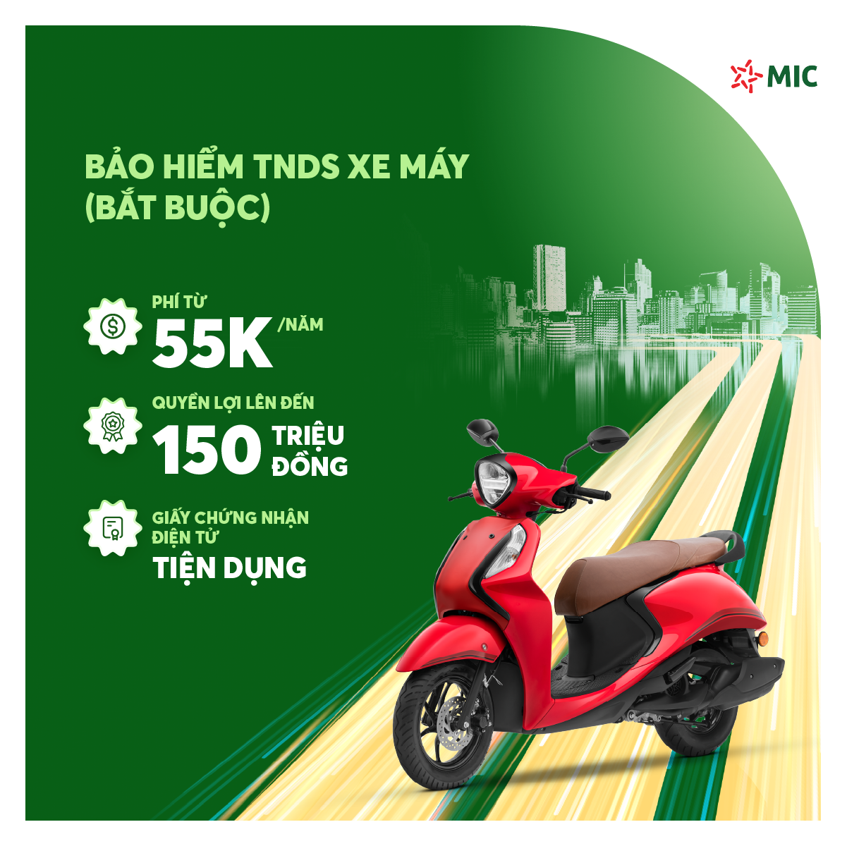 Bảo hiểm TNDS Xe máy , số tiền bồi thường 150 triệu, giấy chứng nhận điện tử tiện dụng