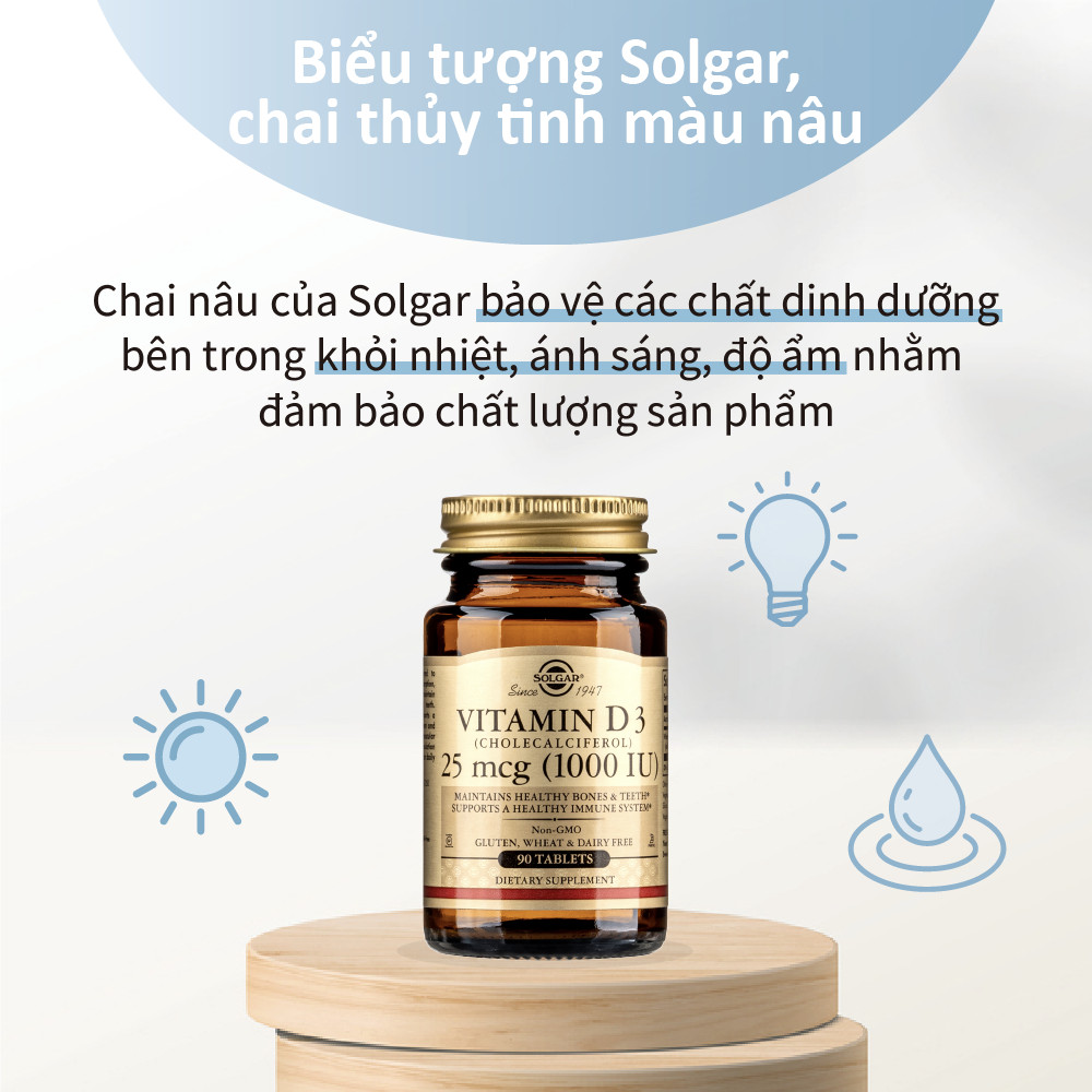 NHẬP KHẨU USA CHÍNH HÃNG - Viên uống ngừa loãng xương, hỗ trợ sức khỏe xương khớp Solgar Vitamin D3 1000 IU