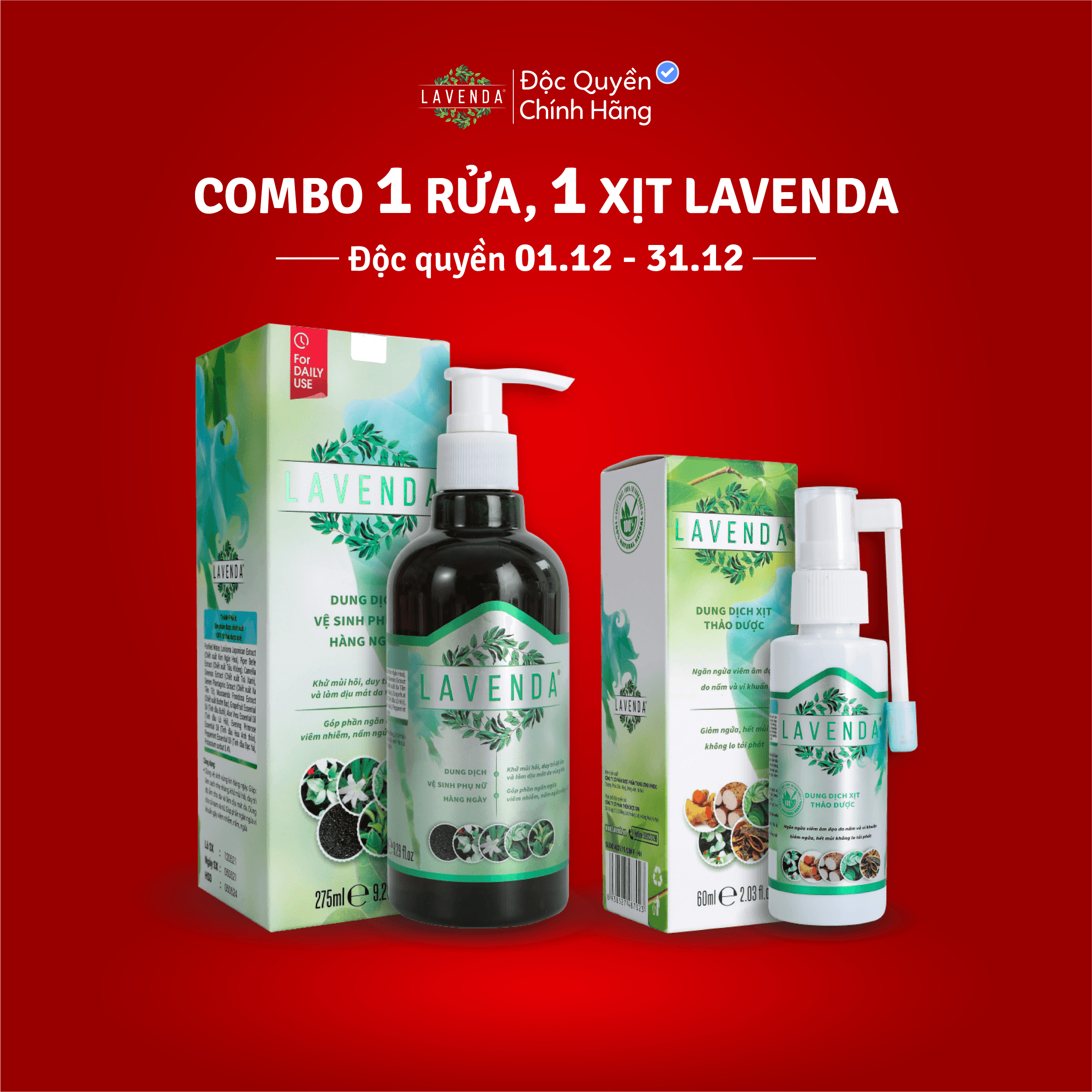 Combo khử Nấm ngứa, Khử mùi hôi, khí hư, Huyết trắng