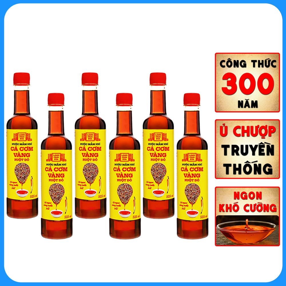 Đặc Sản Phan Thiết - Thùng 6 Chai Nước Mắm Nhỉ Cá Cơm Vàng Ruột Đỏ Làng Chài Xưa 525Ml/Chai Cá Ngon Vùng Nước Trồi 300 Năm Truyền Thống