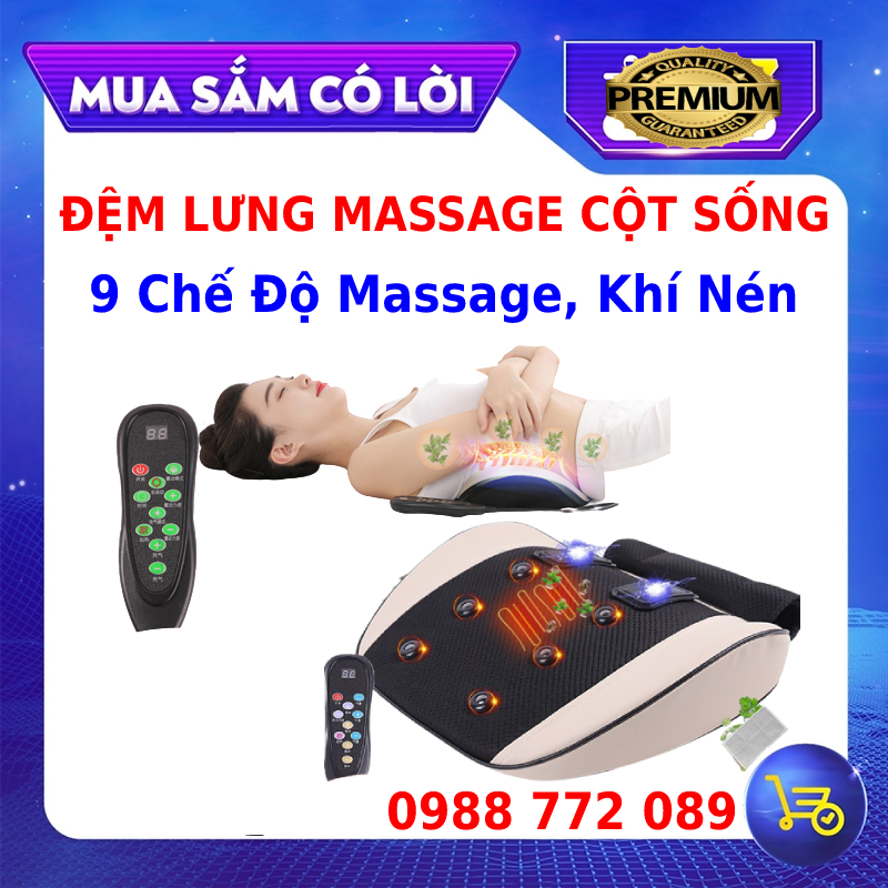 Máy massage lưng cột sống JB-3033 - FREESHIP - Đệm massage mát xa lưng cột sống có điều khiển, sưởi ấm hồng ngoại, 9 Chế Độ, Khí Nén